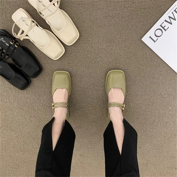 [DS. Gift] thick heel minority Mary Jane large square head low flat heel shoes 5301# LSL
