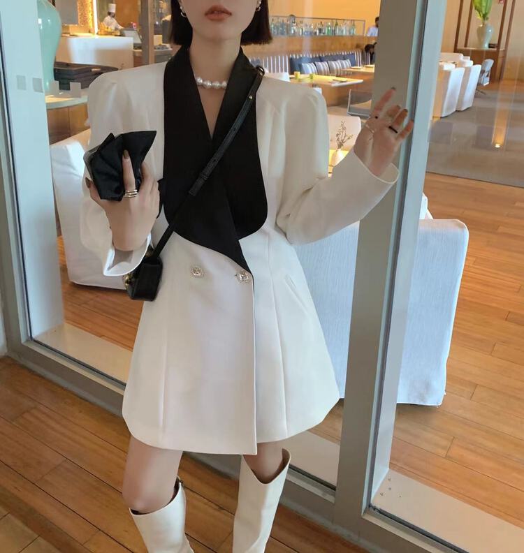 goods in stock! New year in early spring! [Penny vogue] color blocking loose retro western style fashion suit 65215# LSL