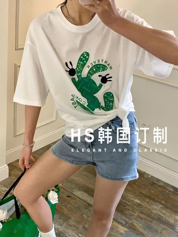 New in early summer! [HS Korea custom] casual round neck funny eyes short sleeve T-shirt 65193# hjy