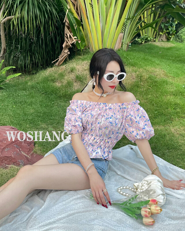 [woshang woshang] floral temperament versatile blouse 350-1# XYJ