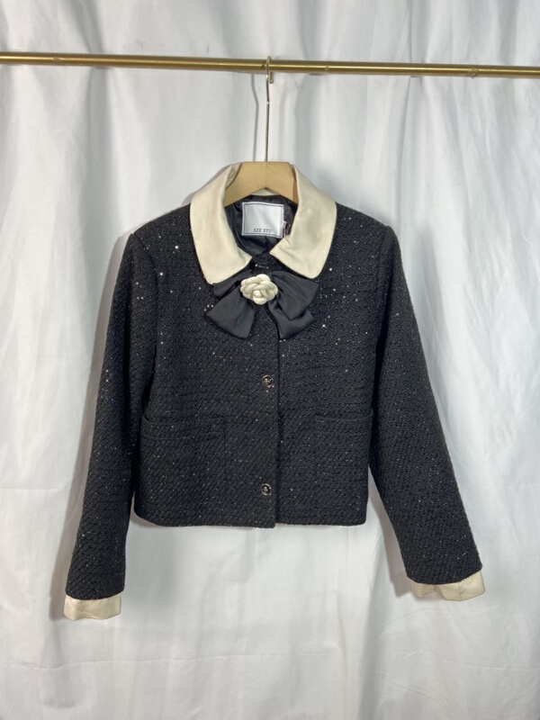 New in early summer! [Yi show shop] stitched small fragrance loose age reducing jacket (detachable with bow) 970# Cl