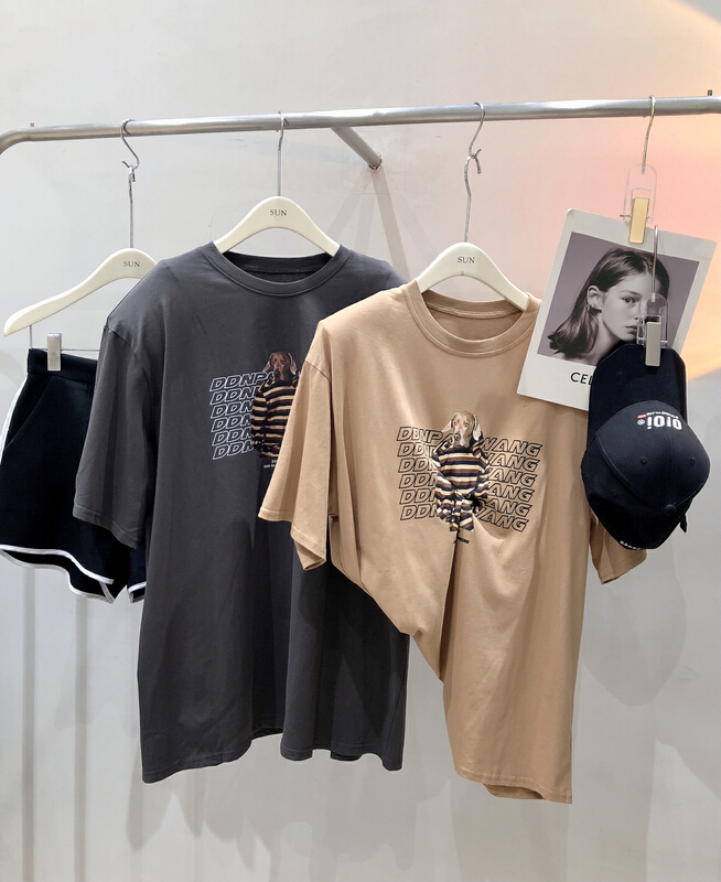 [sun] pattern printed loose short sleeve T-shirt t7081# lwy