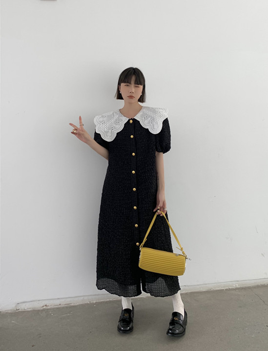 [Penny vogue] baby collar simple single breasted dress 65931# LSL