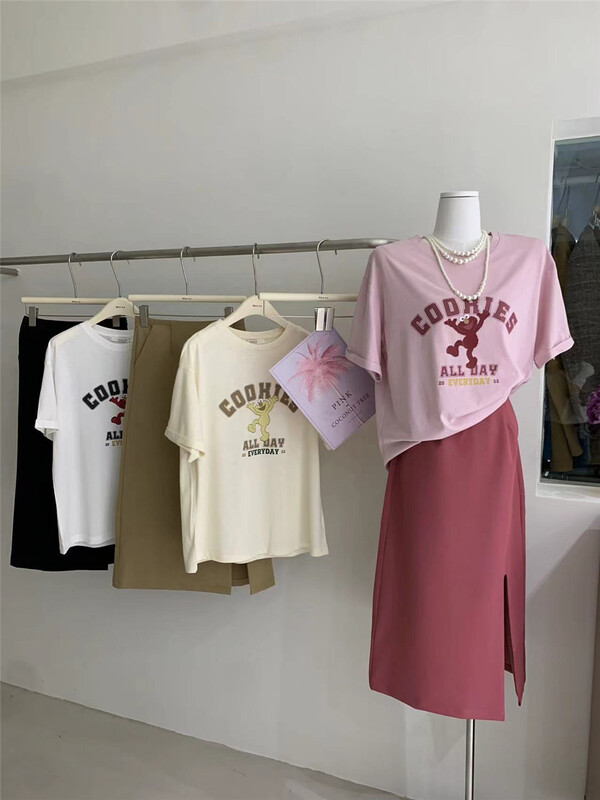 New in early summer! [moo Le] simple Japanese letters Casual Short Sleeve T-shirt (T-shirt only) 22121# CLS