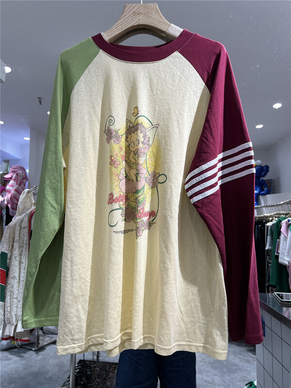 [Dany] color blocking Print Long Sleeve T-shirt 77627# hyy