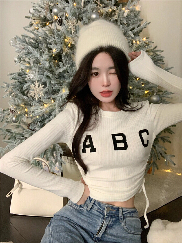 New year in early spring! [pamini] letter printing fashion round neck long sleeve T-shirt 9009# HJC
