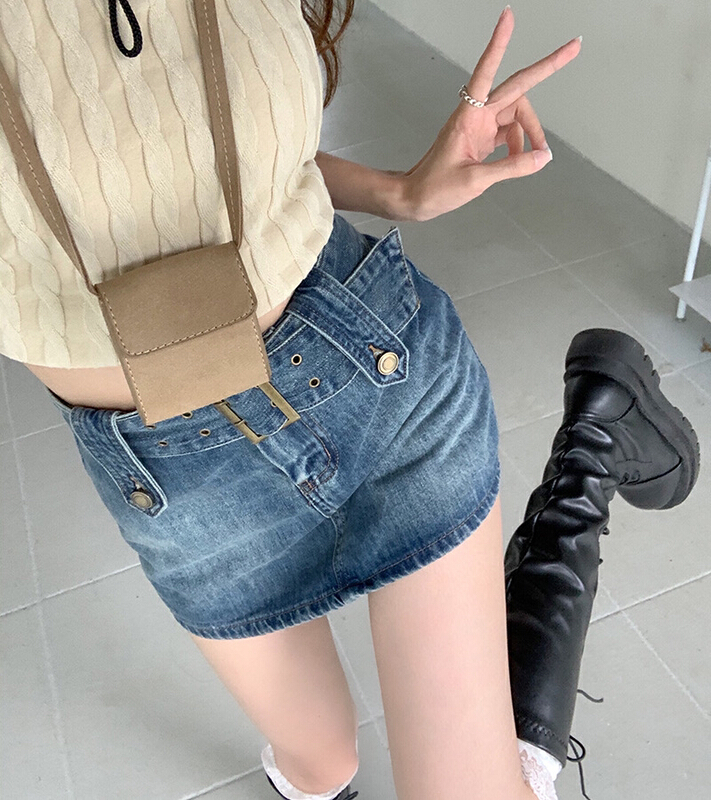 goods in stock! New year in early spring! [timely rain] Han Feng ins hot girls retro wash bag hip high waist skirt pants (with belt) (only skirt pants) 55195# WPL