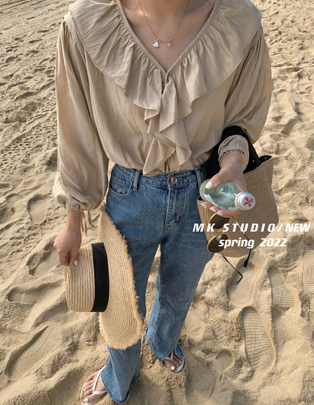 New year in early spring! [MK] Korean fashion comfortable lotus leaf collar small shirt 3003# hjy