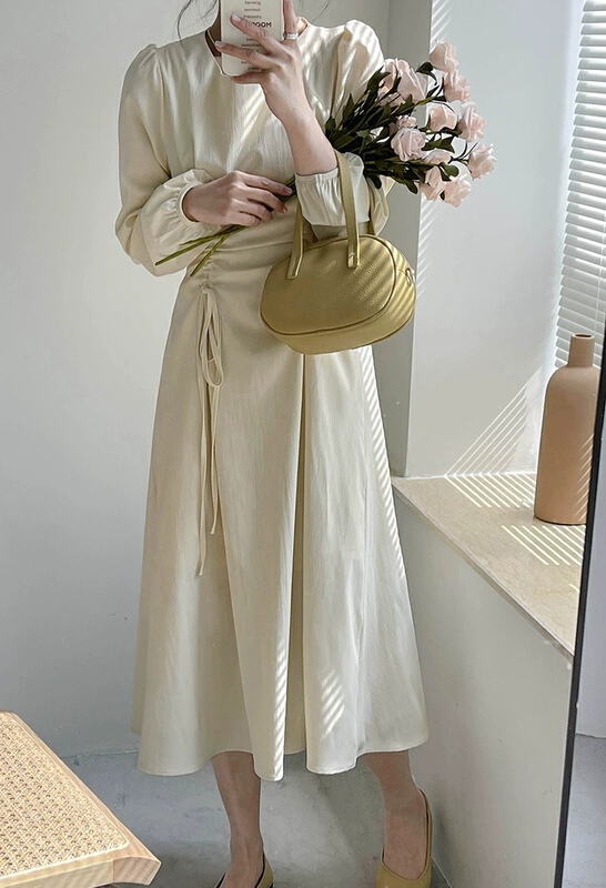 goods in stock! New year in early spring! [Lun Hui] simple retro waist drawstring dress 35096# LSL