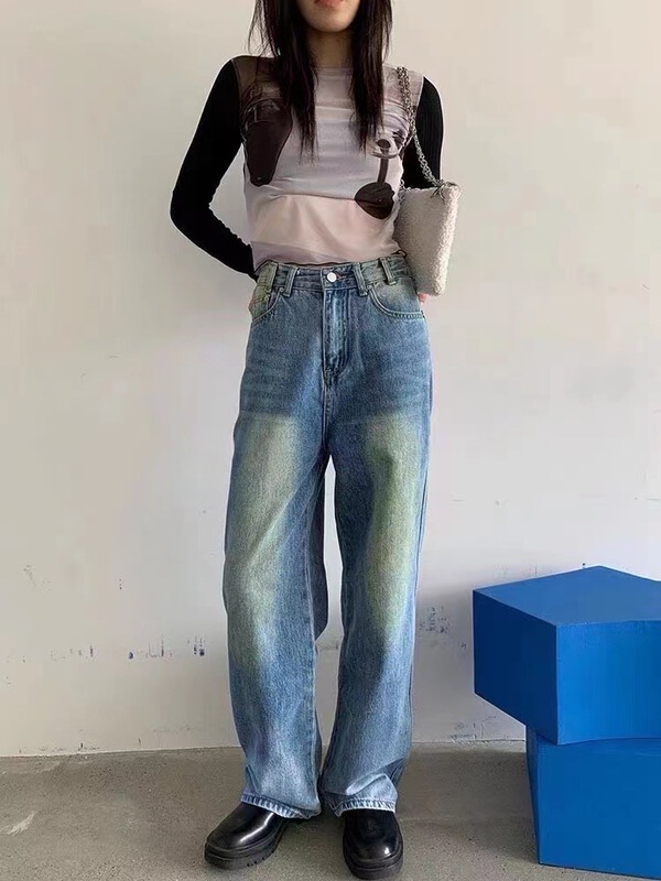 New year in early spring! [weird] fashion color matching loose Vintage Jeans 026# LSW