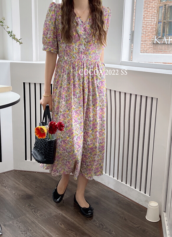 [cocoa] Korean V-neck floral dress 3273# L