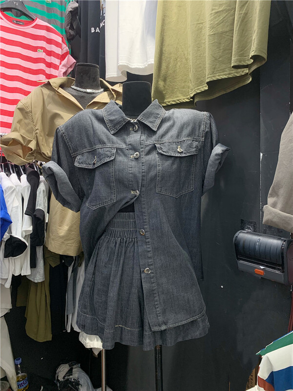 [Yu] fashion simple denim jacket + basic elastic waist versatile skirt suit 893# cqw