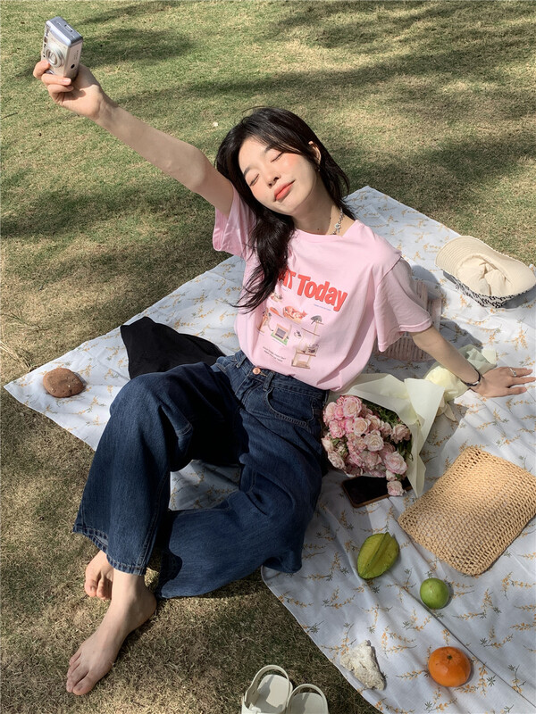 goods in stock! New in early summer! [emoni] Korean style Japanese cute kitten short sleeve T-shirt (T-shirt only) 10709# CLS