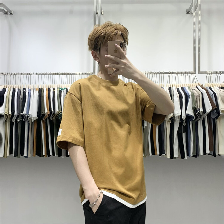 New in early summer! [wild club] round neck loose contrast short sleeve T-shirt c30002# ZZL