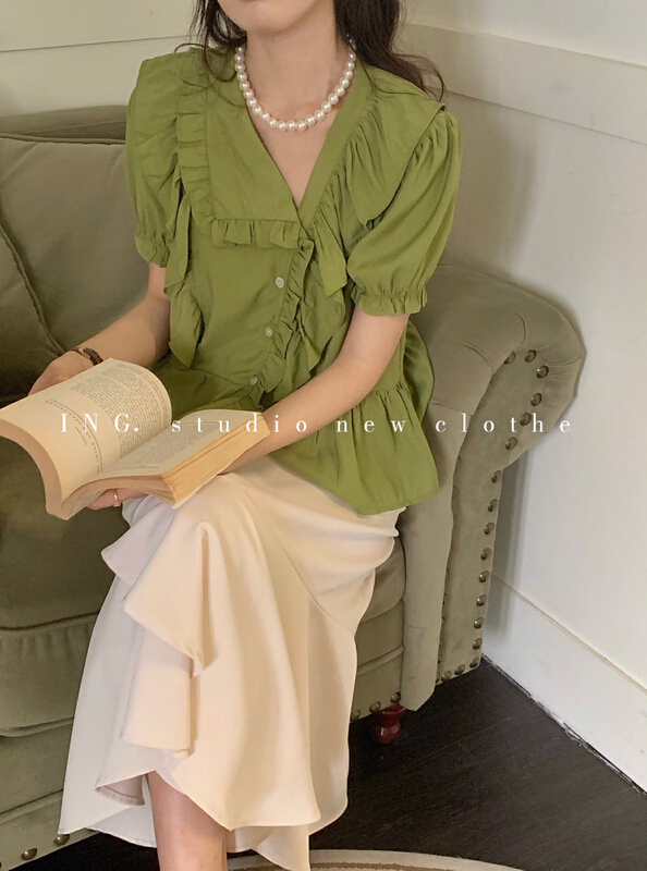初夏上新!【ING】甜美氣質荷葉邊襯衫  6875#  ZSY