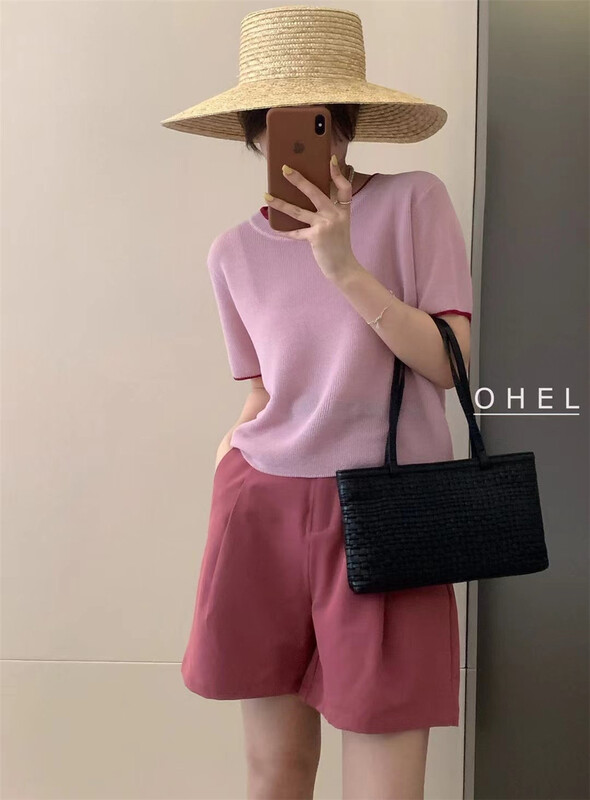 [Ohel] Japanese versatile contrast collar casual sweater 88008# CLS