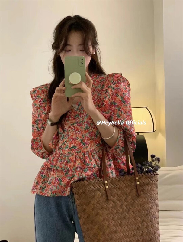 In early summer! [hey Bella] ladies' fragmentary lotus leaf border blouse 2587 \ll