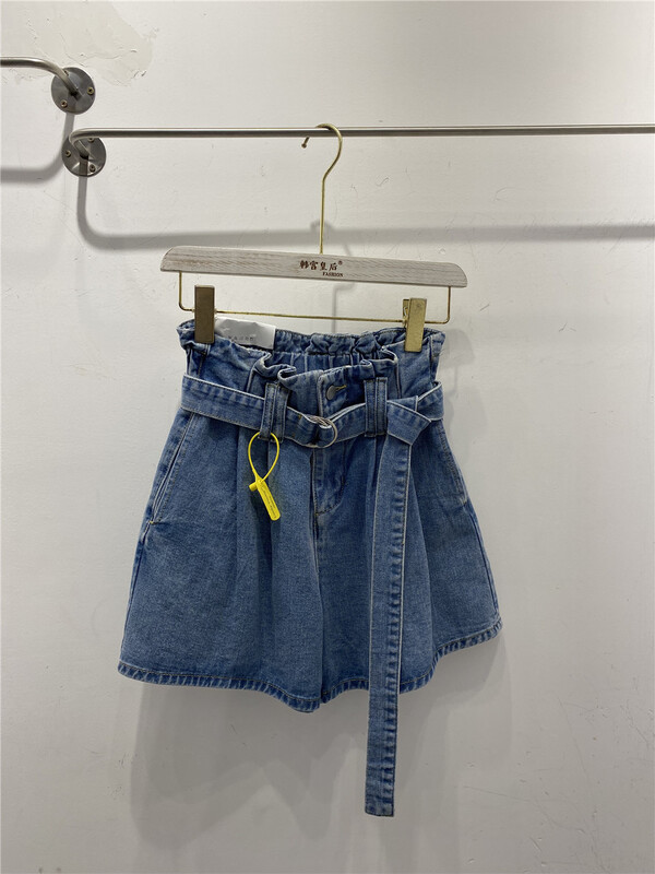 [Korean palace queen] Korean high waist loose denim shorts (with belt) 8867# WPL
