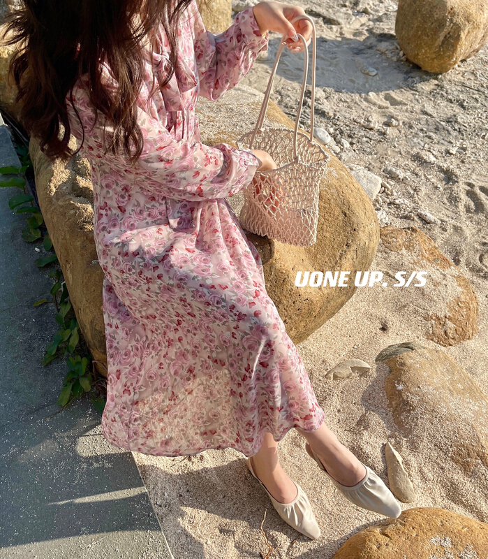 現貨!早春上新！【UONE】溫柔風綁帶碎花連衣裙(只賣連衣裙)  98169#  LSL