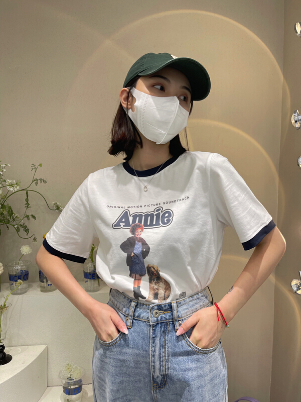 New in early summer! [attitude] crew neck patchwork contrast print short sleeve T-shirt aq4426# ozq