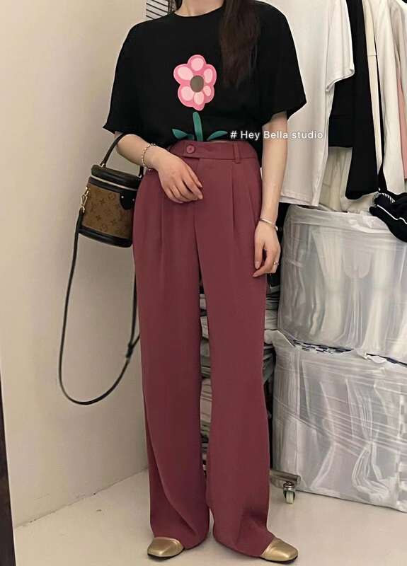New in early summer! [hey Bella] simple round neck small flower short sleeve T-shirt b1256# ll