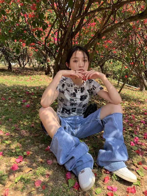 New year in early spring! [9hour] newspaper fashion slim short sleeve T-shirt 8843# zxl