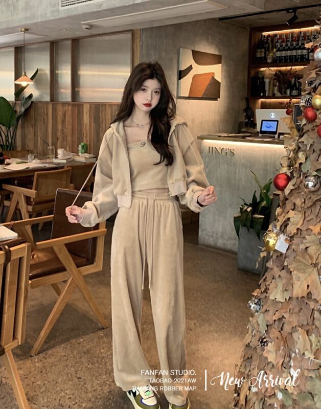 [y.jia Yijia] casual HOODED JACKET + letter Embroidered Bra shirt + high waist rest suit ys3-5551# PCZ