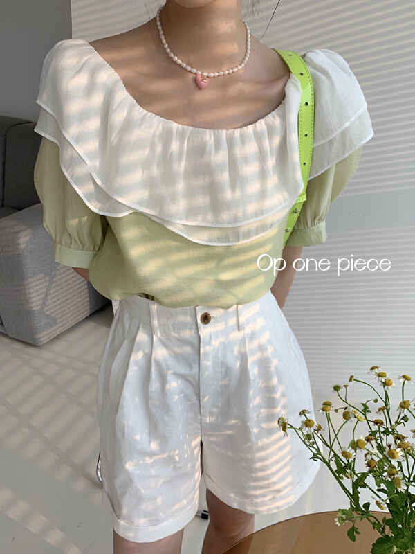 【OP  ONE PIECE】韓系氣質荷葉領小衫  OP60103#  HJY