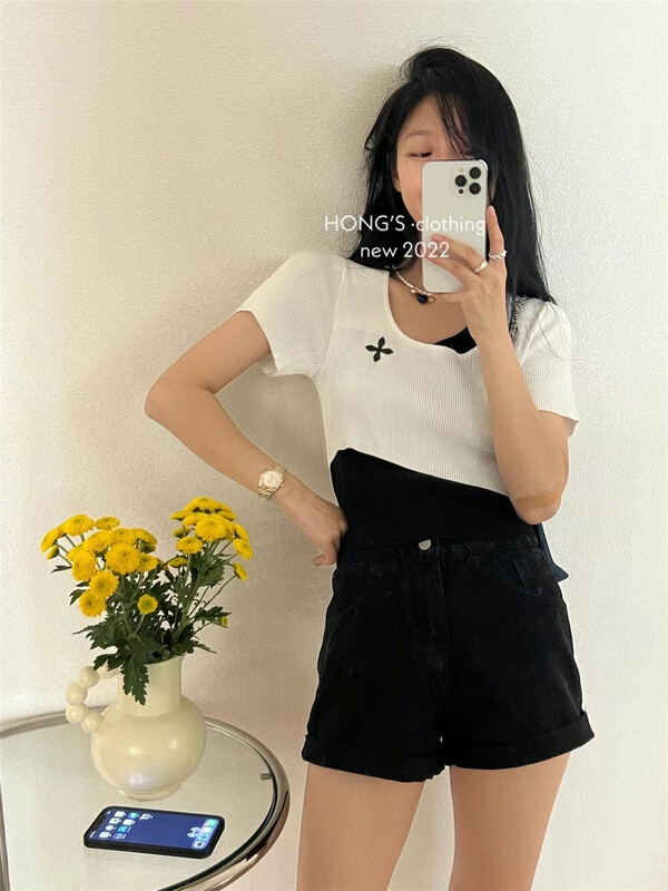 [Hong's] fake two fashionable Korean knitwear 3071# ll