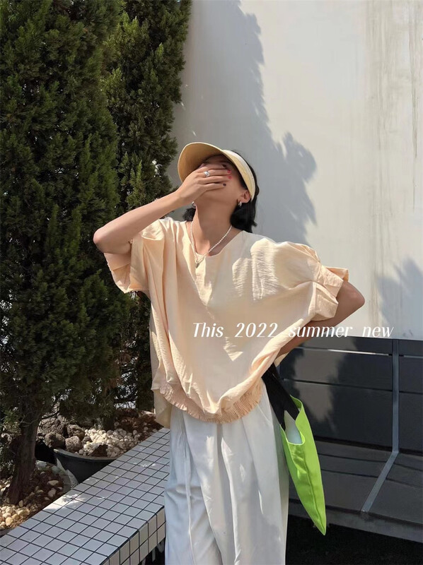 [this] niche design back lace up short sleeve T-shirt r917-1# CSX