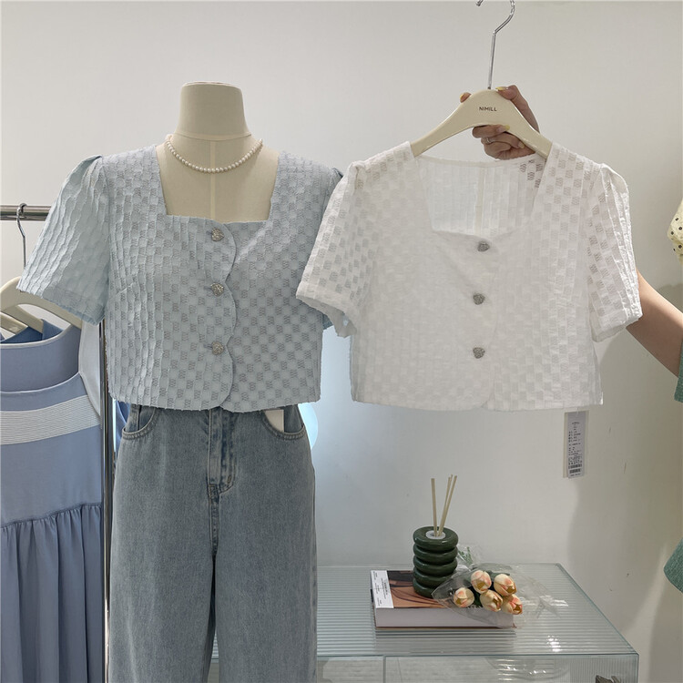 [naimier] square neck and breasted temperament blouse 2008# LSW