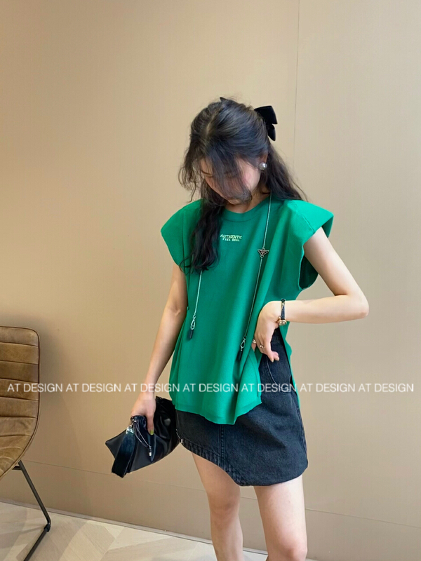 [at] Korean shoulder pad embroidered lettered vest sweater 3365# LSL