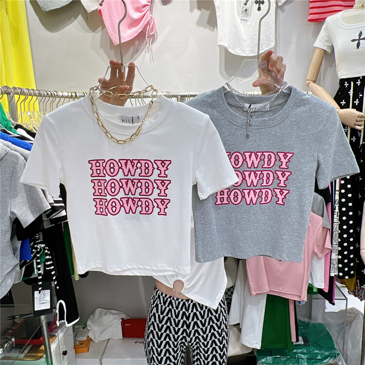 [Kili] lettered print slim fit short sleeve T-shirt 2296# XYJ
