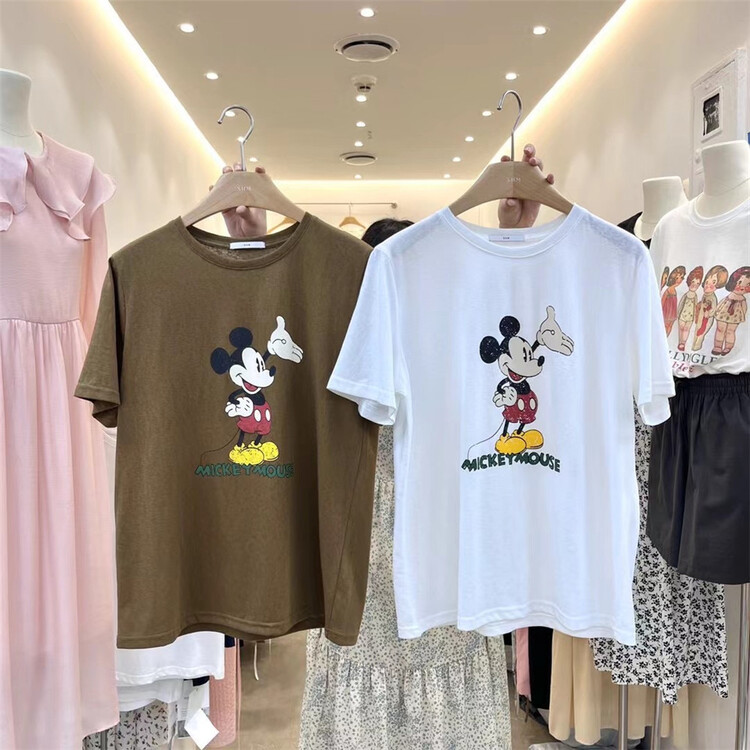 [xhm] cartoon Mickey print loose short sleeve T-shirt s860# zjy