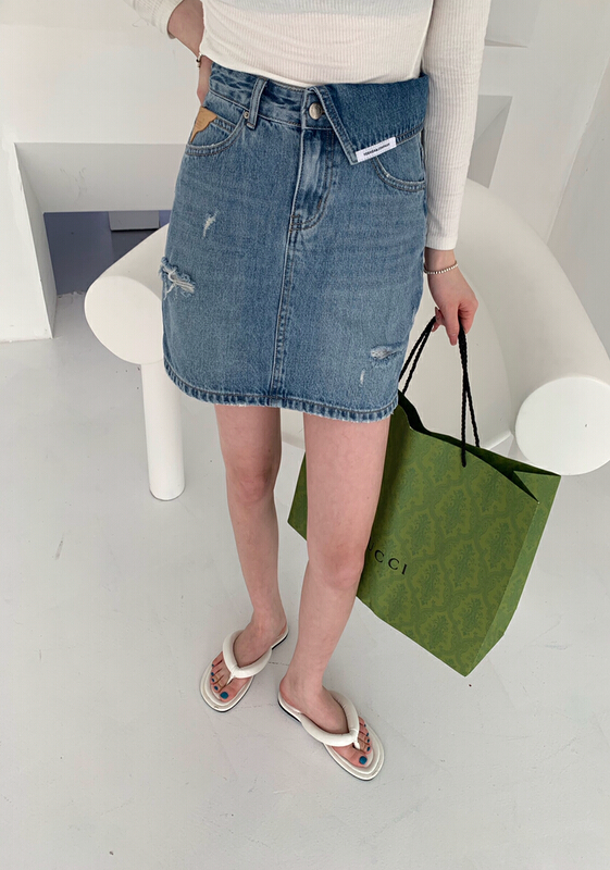 [1980] special cuffed waist design with holes, comfortable and versatile skirt 2c65106# zyh
