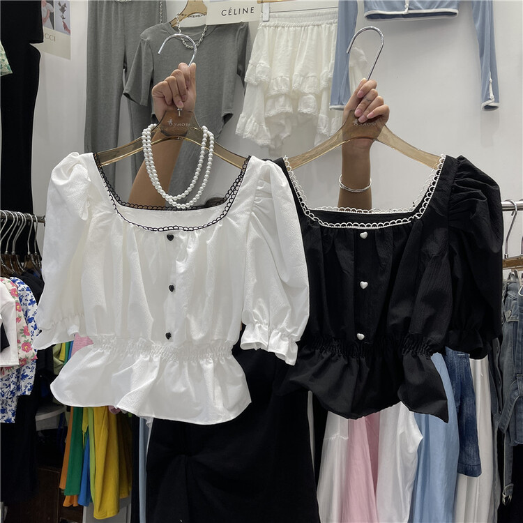 [show] square neckline waist closing temperament shirt (without necklace) ys1-88139# ozq