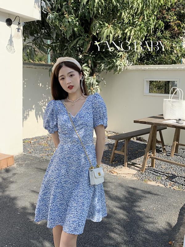 goods in stock! [Yang baby] Korean pearl V-neck floral dress 3028# WTT