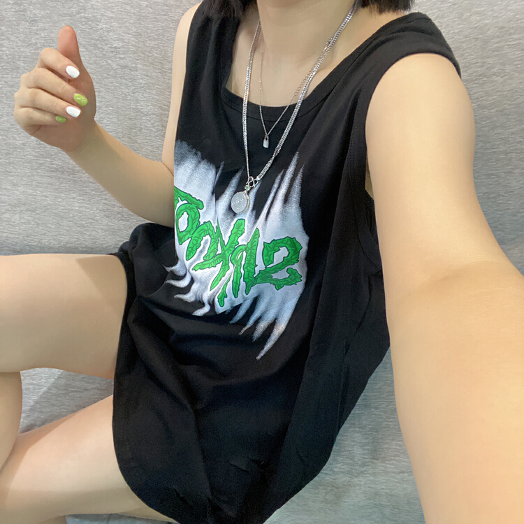 New in early summer! [Qijia +] casual letter loose vest / sling 7558# zyh
