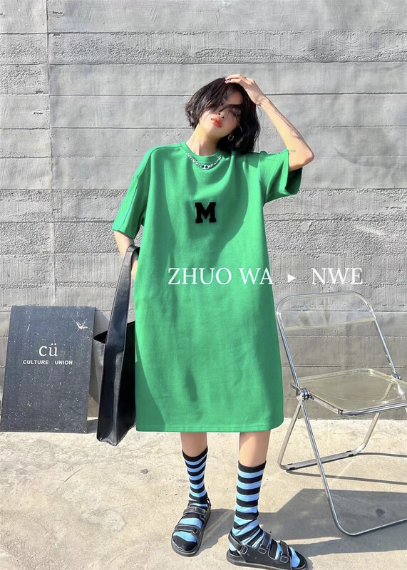 [buyer Yan Xuan zhuowa] personalized letter loose round neck dress 5301# Cl