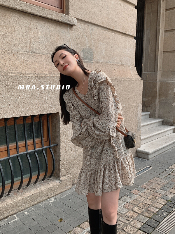 goods in stock! New year in early spring! [MRA] Vintage chiffon dress with Ruffle Skirt c3021# zxl