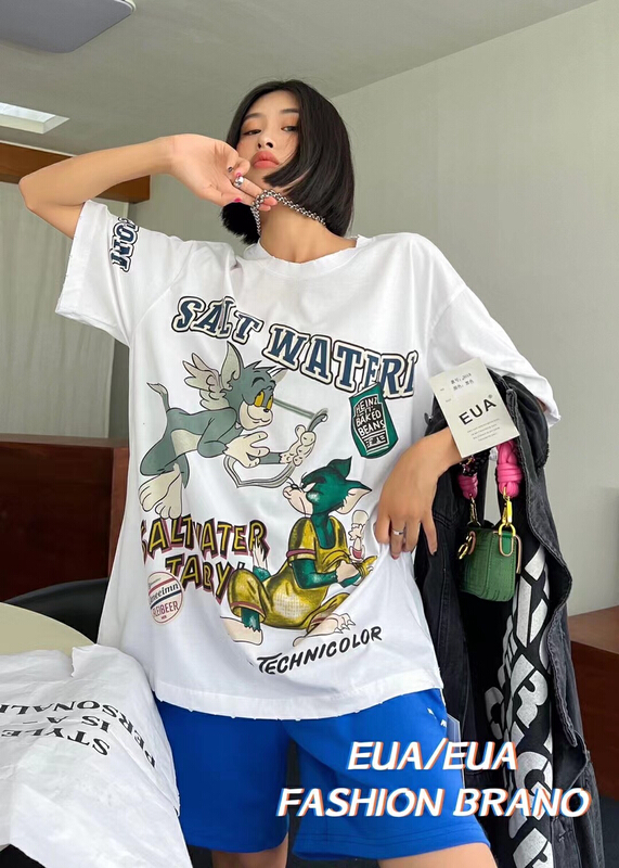 [EUA European and American trend] Street trend cartoon printed loose short sleeve T-shirt 12285# XYY