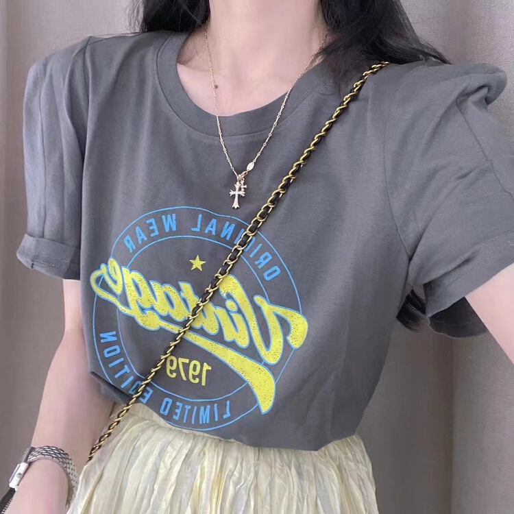 [bubble] Korean fake shoulder pad letter short sleeve T-shirt 22t100# ozq