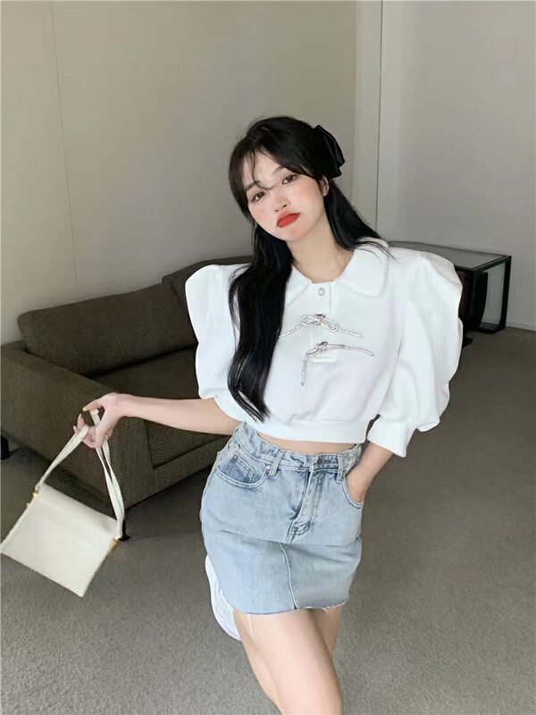 New year in early spring! [come and see] fashionable diamond edged sweet baby collar bow tie blouse 9001# JJ