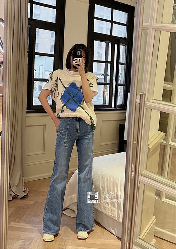 New in early summer! [Tan] high waist, slightly flared and thin Vintage Jeans a2410-1# zxx