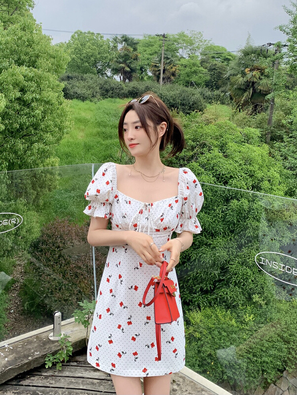 [smile baby] bubble sleeve waist closing slim dress b3063# WPL