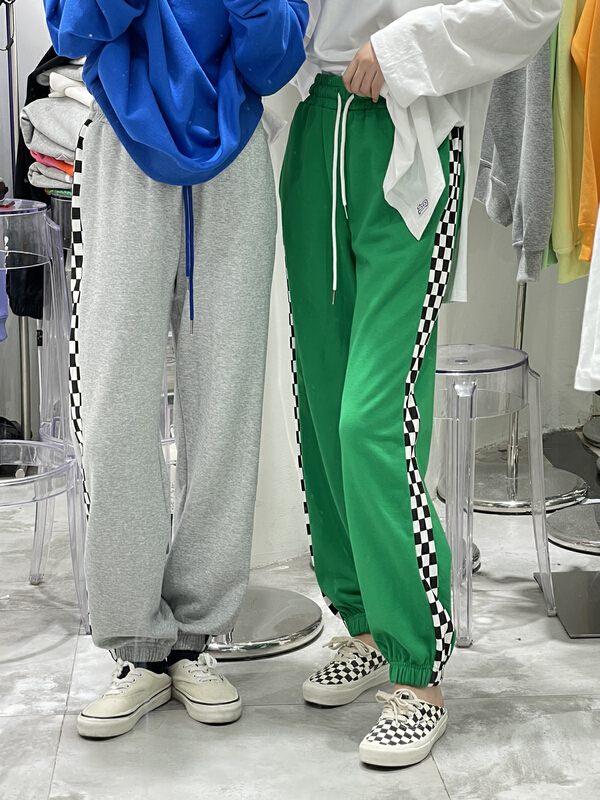 [sline by sline] elastic waist Plaid edge sweater casual pants 8028# zxl