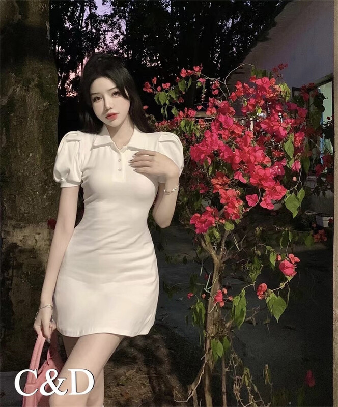 [C & D] shirt collar bubble sleeve dress 2256# JJ