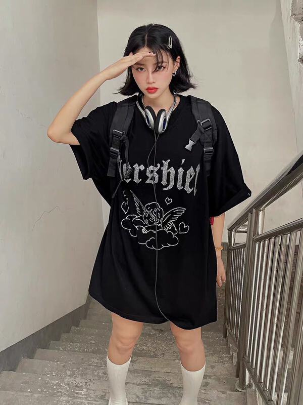[lab eeda] fashion heavy industry hot drill letter loose short sleeve T-shirt ys1-3026# ozq
