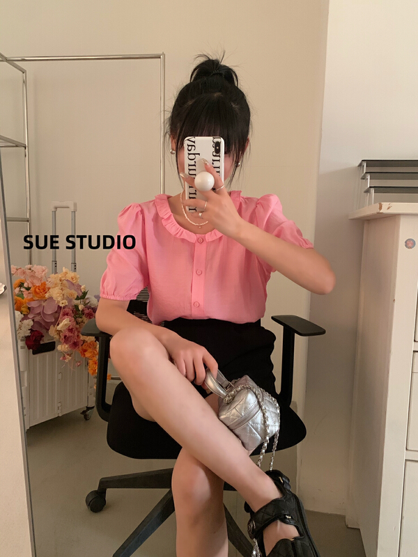 [Sue studio] single breasted lace collar fashion blouse (only selling blouses) 22237# ZSY
