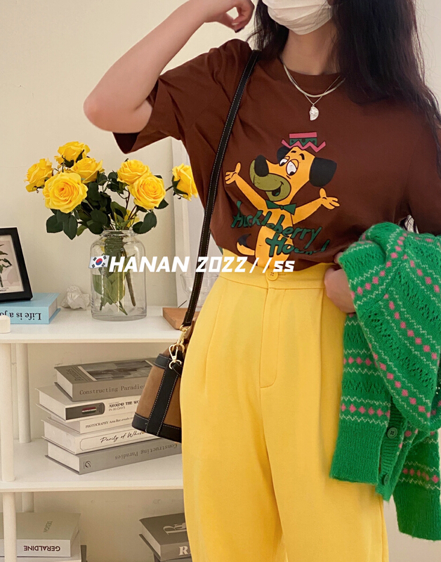 New year in early spring! [Hanan] Korean loose round neck cartoon letter short sleeve T-shirt 6761# LSL